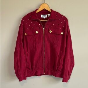 Campri by Tomas Reyes Red Zip Up Sweater with Gold Stuffed Accents